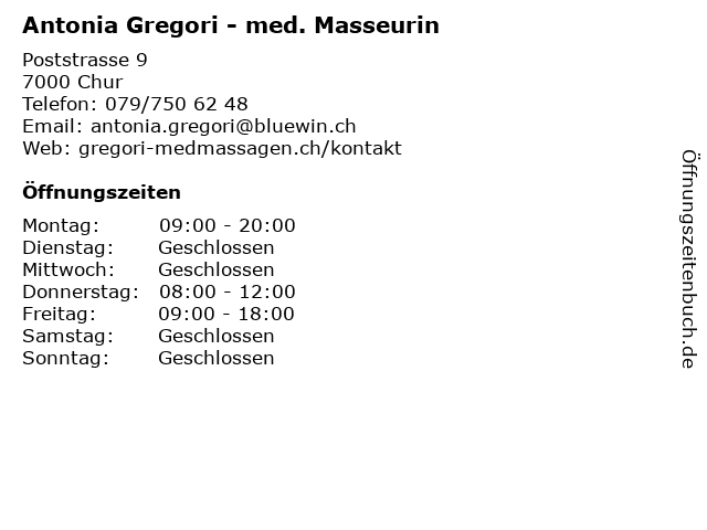 Antonia Gregori - med. Masseurin in Chur: Adresse und Öffnungszeiten