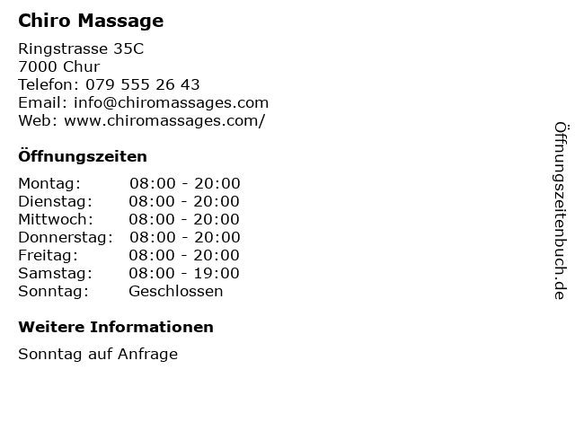 Chiro Massage in Chur: Adresse und Öffnungszeiten