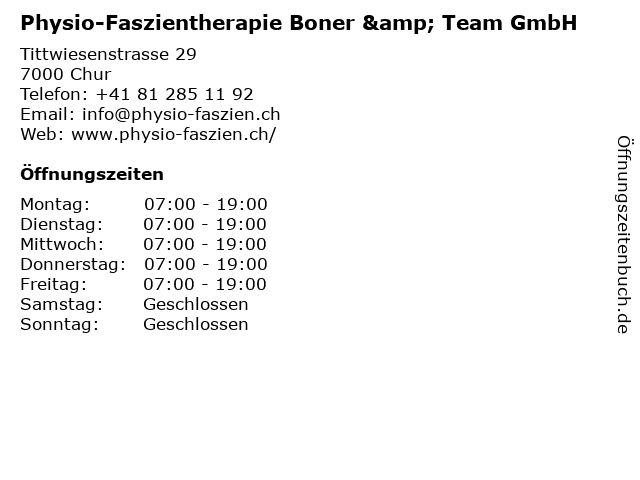 Physio-Faszientherapie Boner & Team GmbH in Chur: Adresse und Öffnungszeiten