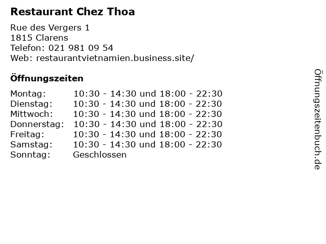 Restaurant Chez Thoa in Clarens: Adresse und Öffnungszeiten