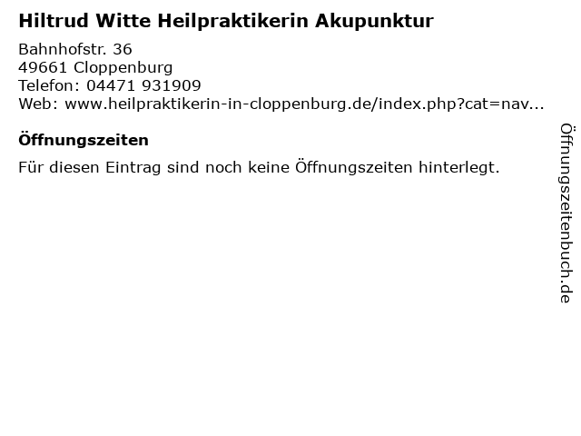 Hiltrud Witte Heilpraktikerin Akupunktur in Cloppenburg: Adresse und Öffnungszeiten