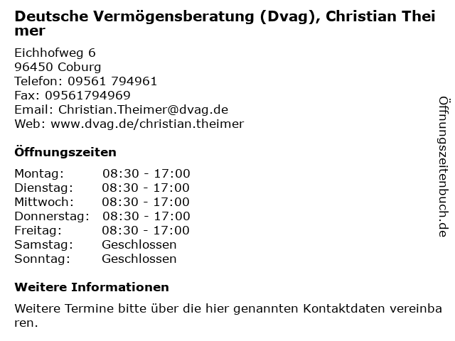 Deutsche Vermögensberatung (Dvag), Christian Theimer in Coburg: Adresse und Öffnungszeiten