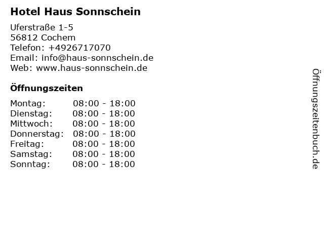 ᐅ Offnungszeiten Hotel Haus Sonnschein Uferstrasse 1 5 In Cochem