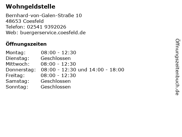 Wohngeldstelle in Coesfeld: Adresse und Öffnungszeiten