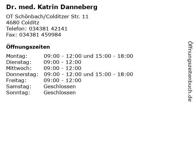 Dr. med. Katrin Danneberg in Colditz: Adresse und Öffnungszeiten