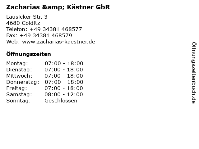 Zacharias & Kästner GbR in Colditz: Adresse und Öffnungszeiten