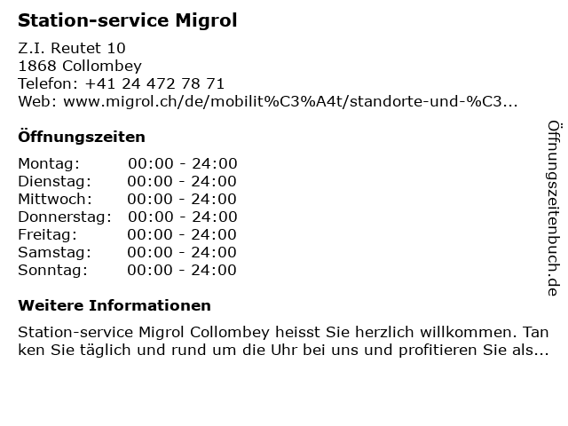 Station-service Migrol in Collombey: Adresse und Öffnungszeiten
