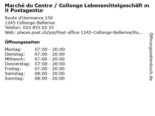 Marché du Centre / Collonge Lebensmittelgeschäft mit Postagentur in Collonge-Bellerive: Adresse und Öffnungszeiten