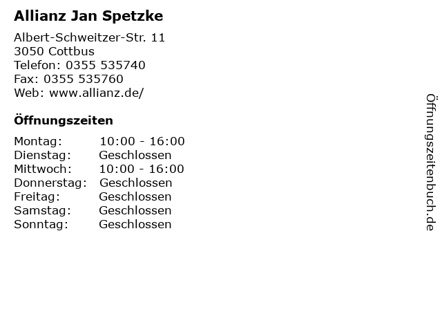 Allianz Jan Spetzke in Cottbus: Adresse und Öffnungszeiten