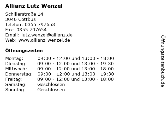 Allianz Lutz Wenzel in Cottbus: Adresse und Öffnungszeiten