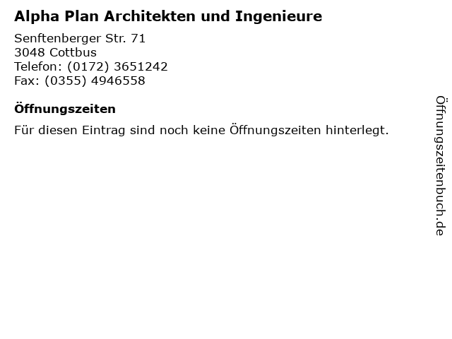 Alpha Plan Architekten und Ingenieure in Cottbus: Adresse und Öffnungszeiten