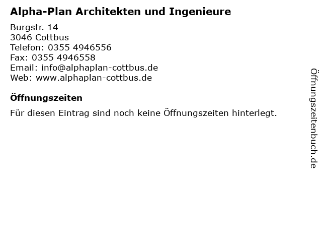 Alpha-Plan Architekten und Ingenieure in Cottbus: Adresse und Öffnungszeiten