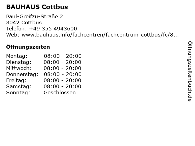 Öffnungszeiten bauhaus cottbus