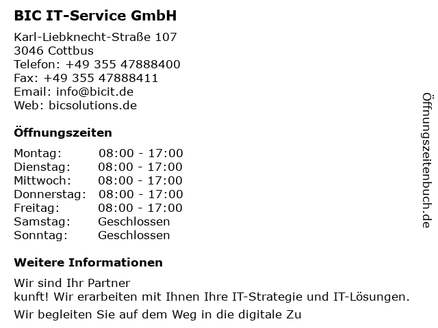 BIC IT-Service GmbH in Cottbus: Adresse und Öffnungszeiten
