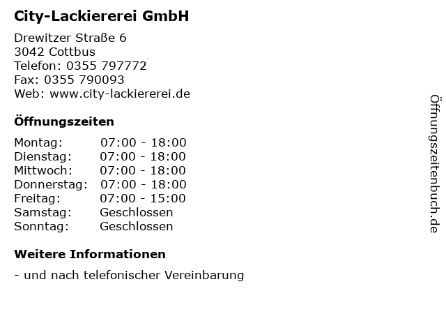 City-Lackiererei GmbH in Cottbus: Adresse und Öffnungszeiten