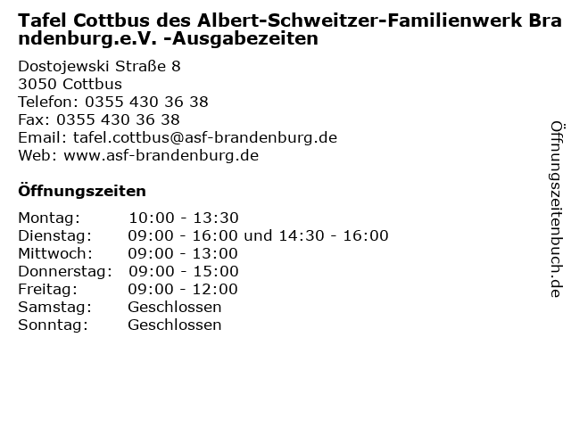 ᐅ Offnungszeiten Cottbuser Tafel Ausgabestelle Dostojewski