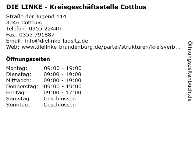 DIE LINKE - Kreisgeschäftsstelle Cottbus in Cottbus: Adresse und Öffnungszeiten