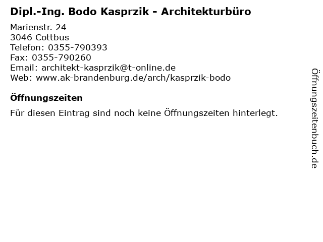 Dipl.-Ing. Bodo Kasprzik - Architekturbüro in Cottbus: Adresse und Öffnungszeiten