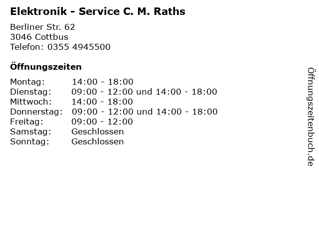 Elektronik - Service C. M. Raths in Cottbus: Adresse und Öffnungszeiten
