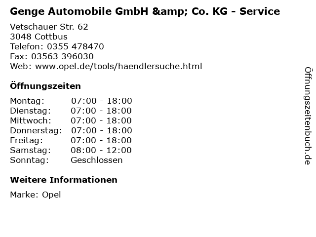 Genge Automobile GmbH & Co. KG - Service in Cottbus: Adresse und Öffnungszeiten