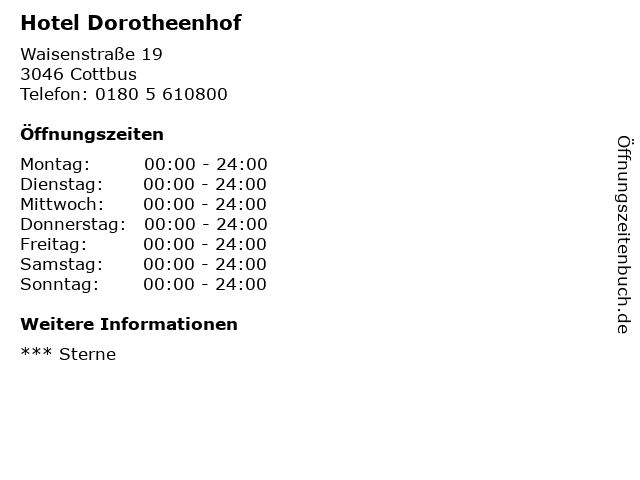 Hotel Dorotheenhof in Cottbus: Adresse und Öffnungszeiten