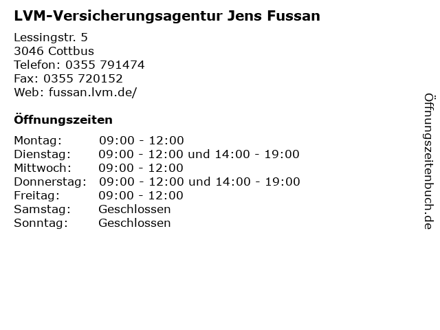 LVM-Versicherungsagentur Jens Fussan in Cottbus: Adresse und Öffnungszeiten