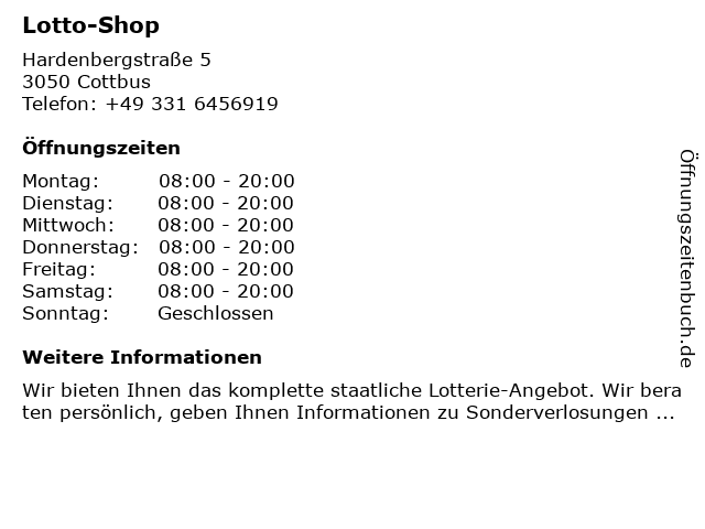 Lotto-Shop in Cottbus: Adresse und Öffnungszeiten