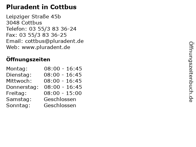 Pluradent in Cottbus in Cottbus: Adresse und Öffnungszeiten