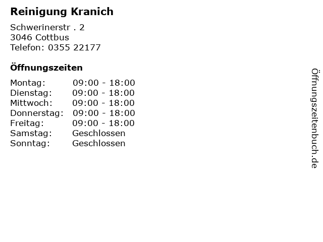 Reinigung Kranich in Cottbus: Adresse und Öffnungszeiten