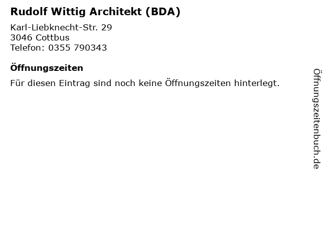 Rudolf Wittig Architekt (BDA) in Cottbus: Adresse und Öffnungszeiten