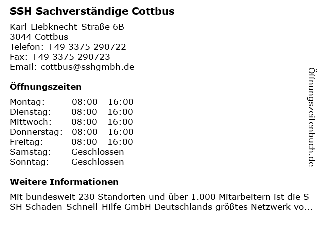 SSH Sachverständige Cottbus in Cottbus: Adresse und Öffnungszeiten
