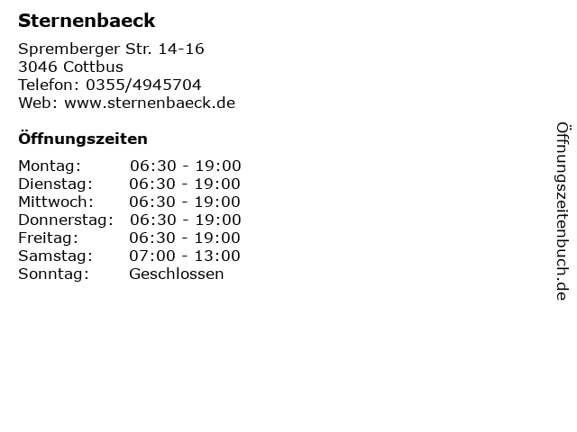 Sternenbaeck in Cottbus: Adresse und Öffnungszeiten