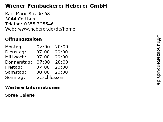 Wiener Feinbäckerei Heberer GmbH in Cottbus: Adresse und Öffnungszeiten