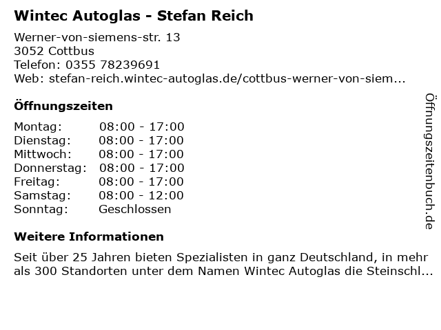 Wintec Autoglas - Stefan Reich in Cottbus: Adresse und Öffnungszeiten