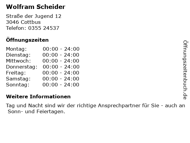 Wolfram Scheider in Cottbus: Adresse und Öffnungszeiten
