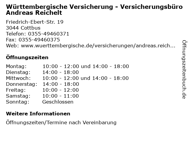 Württembergische Versicherung - Versicherungsbüro Andreas Reichelt in Cottbus: Adresse und Öffnungszeiten