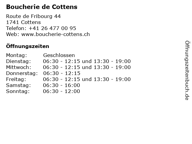 Boucherie de Cottens in Cottens: Adresse und Öffnungszeiten