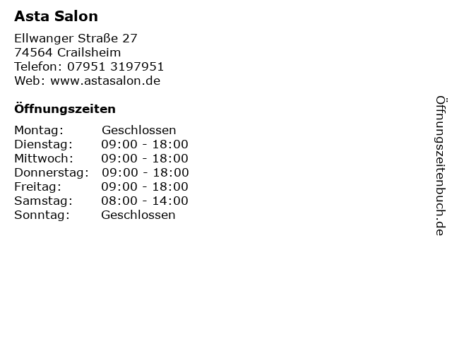 Asta Salon in Crailsheim: Adresse und Öffnungszeiten