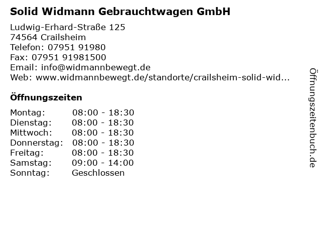 Solid Widmann Gebrauchtwagen GmbH in Crailsheim: Adresse und Öffnungszeiten