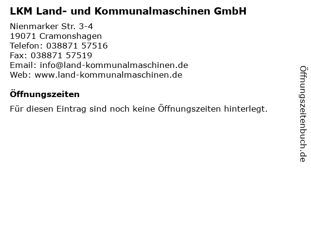 LKM Land- und Kommunalmaschinen GmbH in Cramonshagen: Adresse und Öffnungszeiten