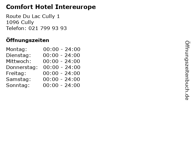 Comfort Hotel Intereurope in Cully: Adresse und Öffnungszeiten