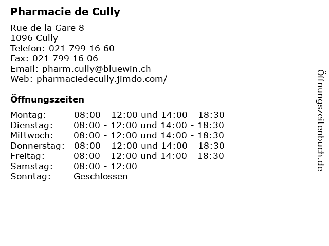 Pharmacie de Cully in Cully: Adresse und Öffnungszeiten