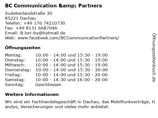 BC Communication & Partners in Dachau: Adresse und Öffnungszeiten