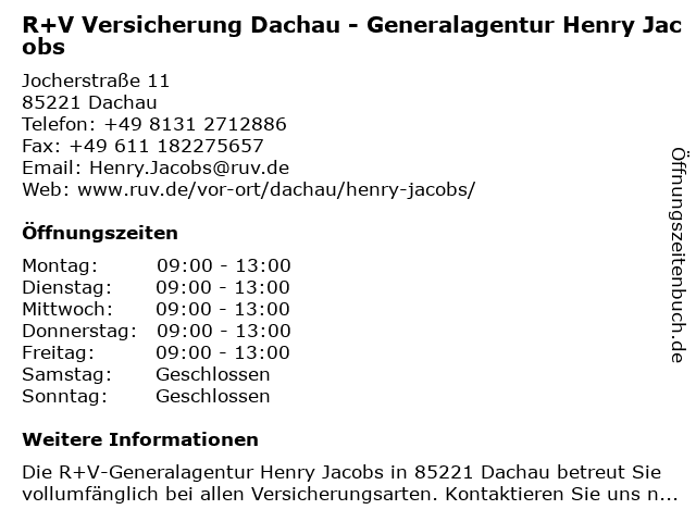 R+V Versicherung Dachau - Generalagentur Henry Jacobs in Dachau: Adresse und Öffnungszeiten
