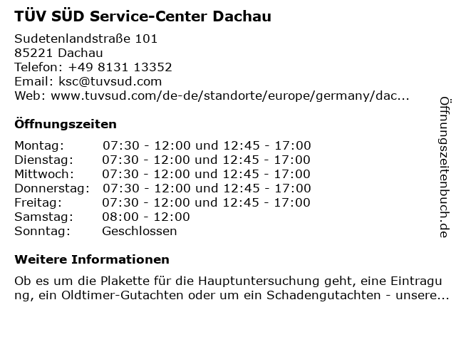 TÜV SÜD Service-Center Dachau in Dachau: Adresse und Öffnungszeiten