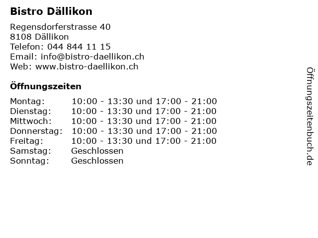 Bistro Dällikon in Dällikon: Adresse und Öffnungszeiten