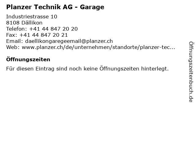 Planzer Technik AG - Garage in Dällikon: Adresse und Öffnungszeiten