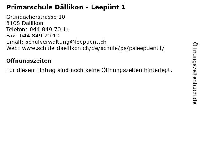 Primarschule Dällikon - Leepünt 1 in Dällikon: Adresse und Öffnungszeiten