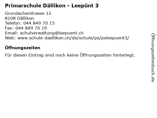 Primarschule Dällikon - Leepünt 3 in Dällikon: Adresse und Öffnungszeiten