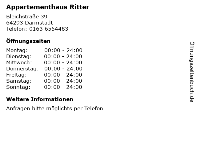 Appartementhaus Ritter in Darmstadt: Adresse und Öffnungszeiten